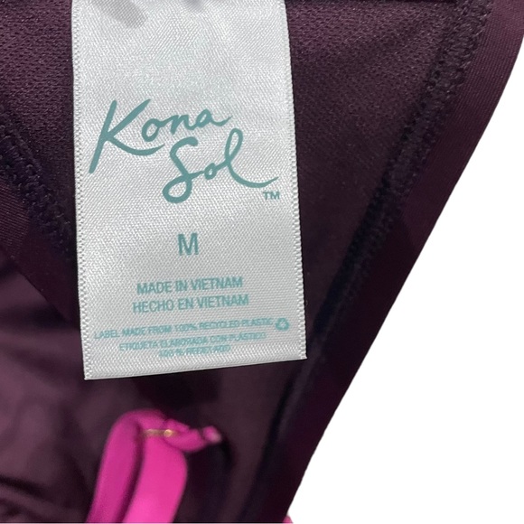 Kona Sol Burgundy Pink Colorblock Square Neck Bandeau Bikini Swim Top - Picture 6 of 10